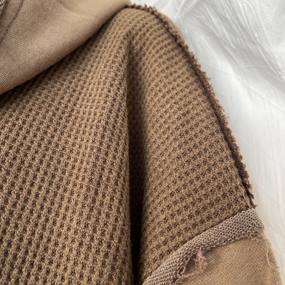 POL Boho Sweater Oversized Women’s Large Brown Raw Hem Bohemian Hood Cowl NEW - Picture 7 of 14